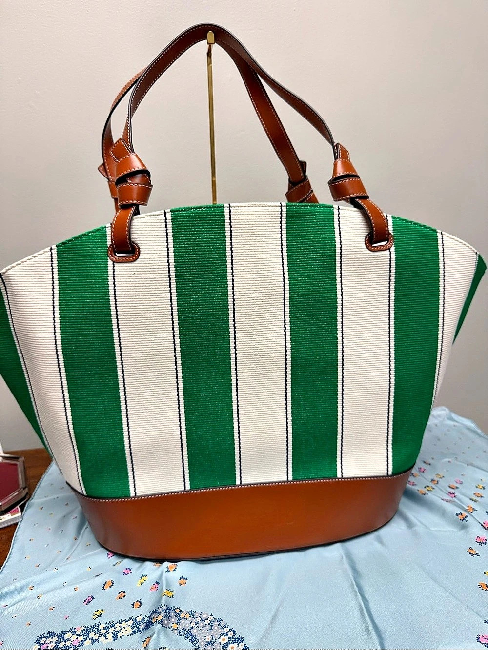STAUD Squillo Tote Bag Striped Green